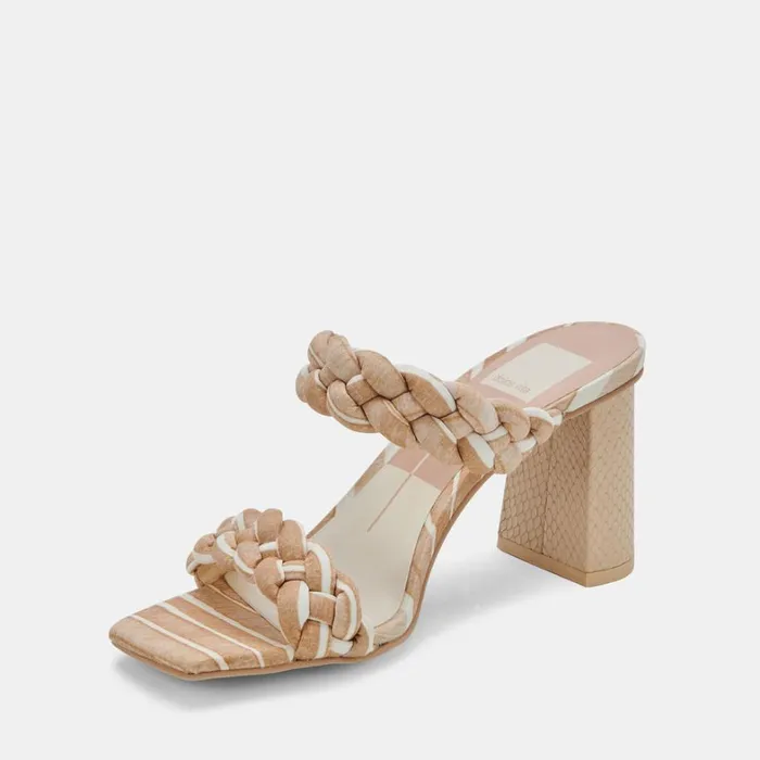 Sandals Women Dolce Vita Paily Heels White Stripe Fabric