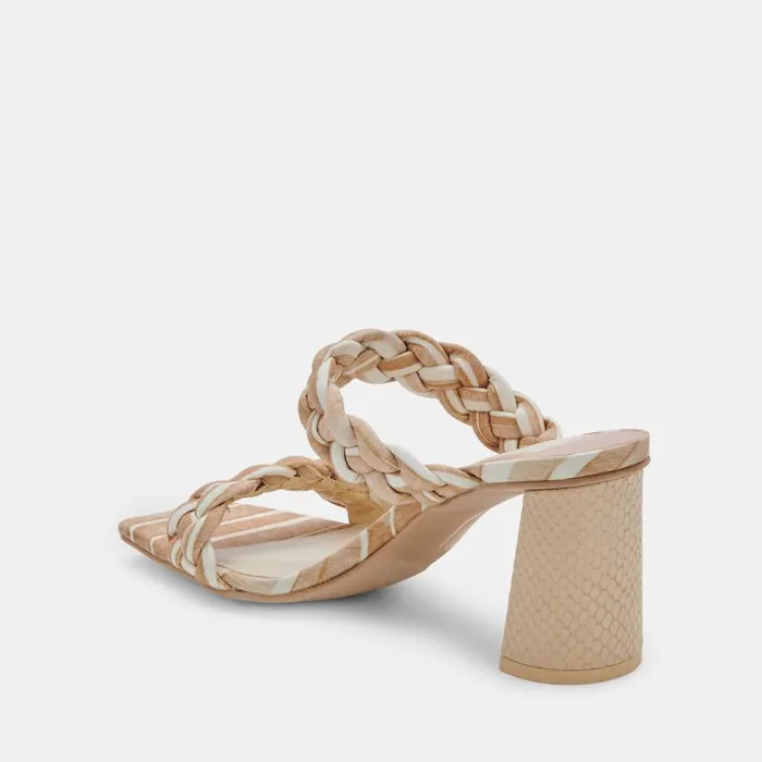 Sandals Women Dolce Vita Paily Heels White Stripe Fabric