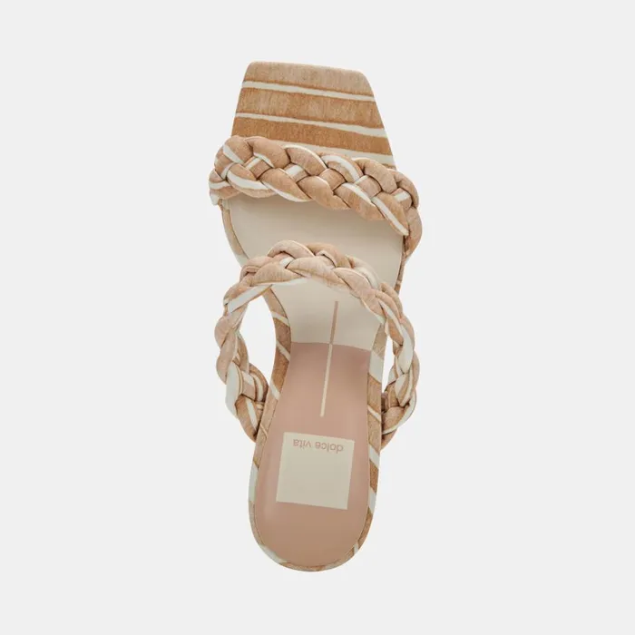 Sandals Women Dolce Vita Paily Heels White Stripe Fabric