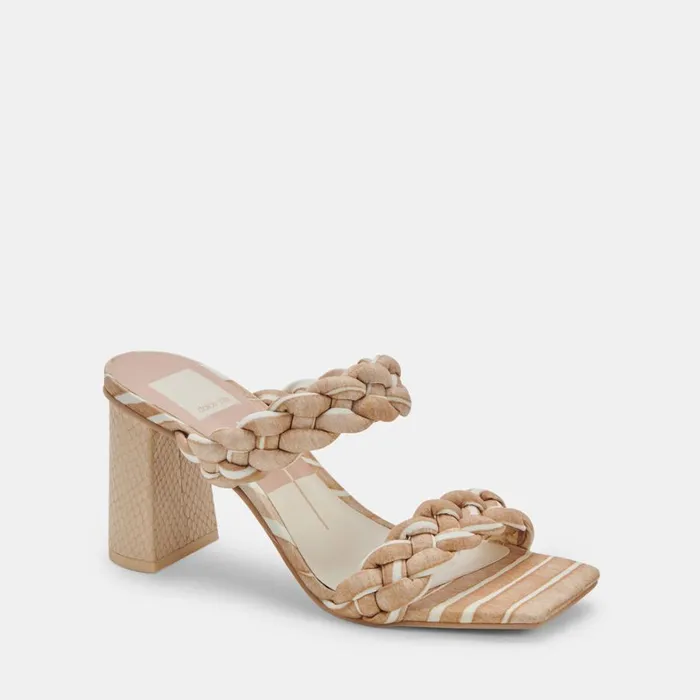Sandals Women Dolce Vita Paily Heels White Stripe Fabric