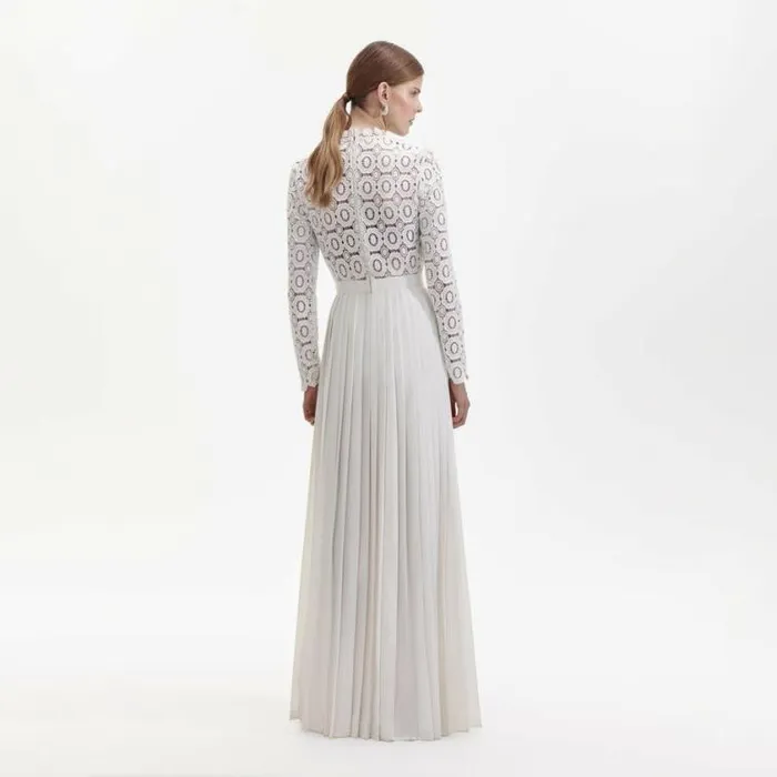 Self Portrait Bridal Pleated Crochet Floral Maxi Dress 8211 Women