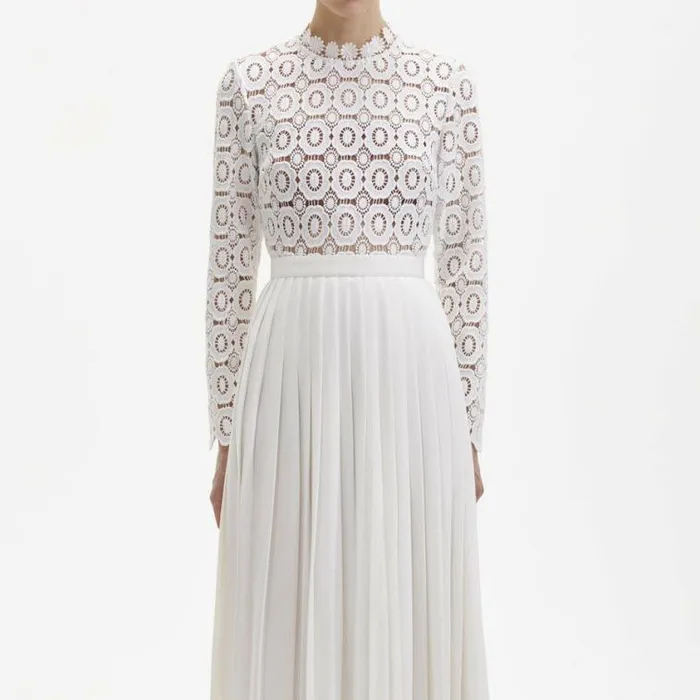 Self Portrait Bridal Pleated Crochet Floral Maxi Dress 8211 Women