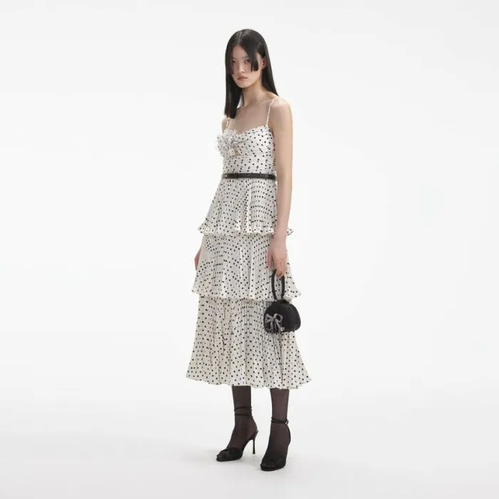 Self Portrait Dresses Cream Polka Dot Tiered Midi Dress 8211 Women
