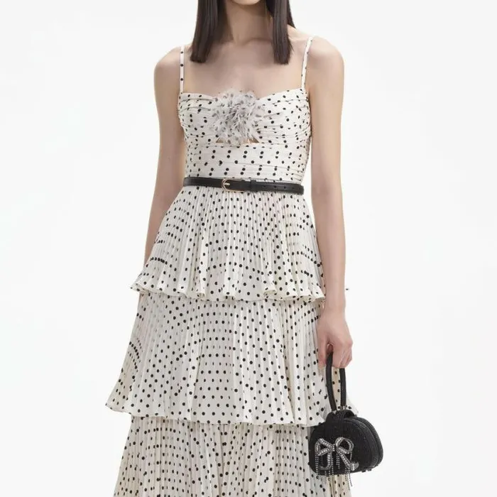 Self Portrait Dresses Cream Polka Dot Tiered Midi Dress 8211 Women