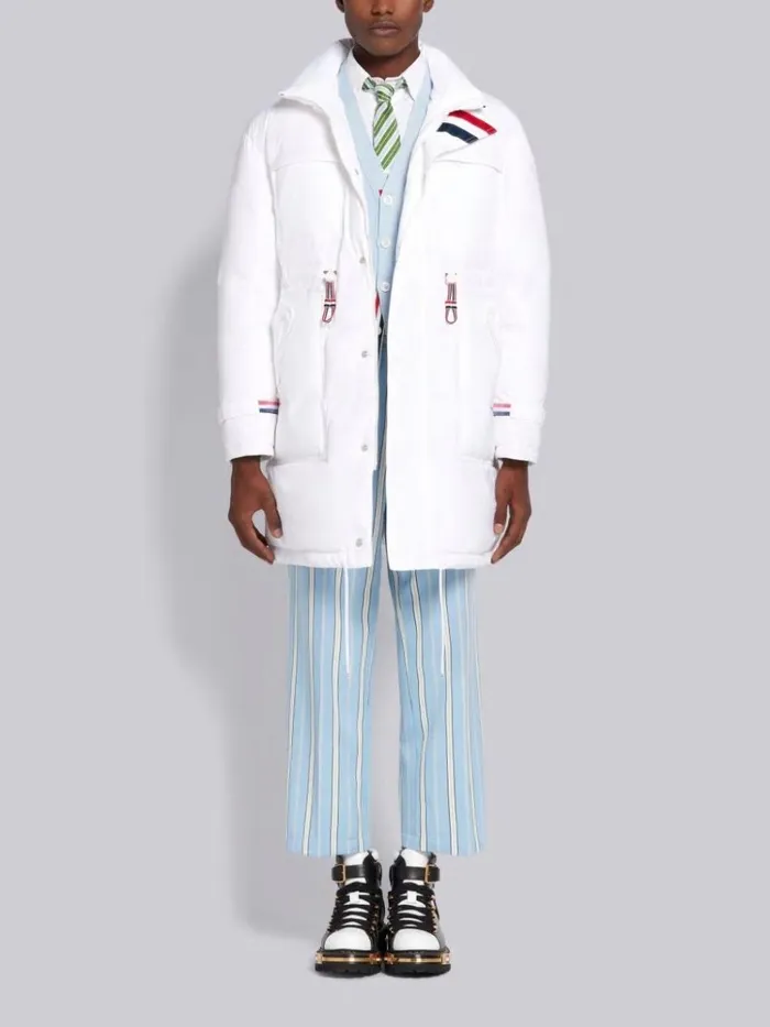 Tech Down Filled Poly Twill Parka White Men Thom Browne Outerwear
