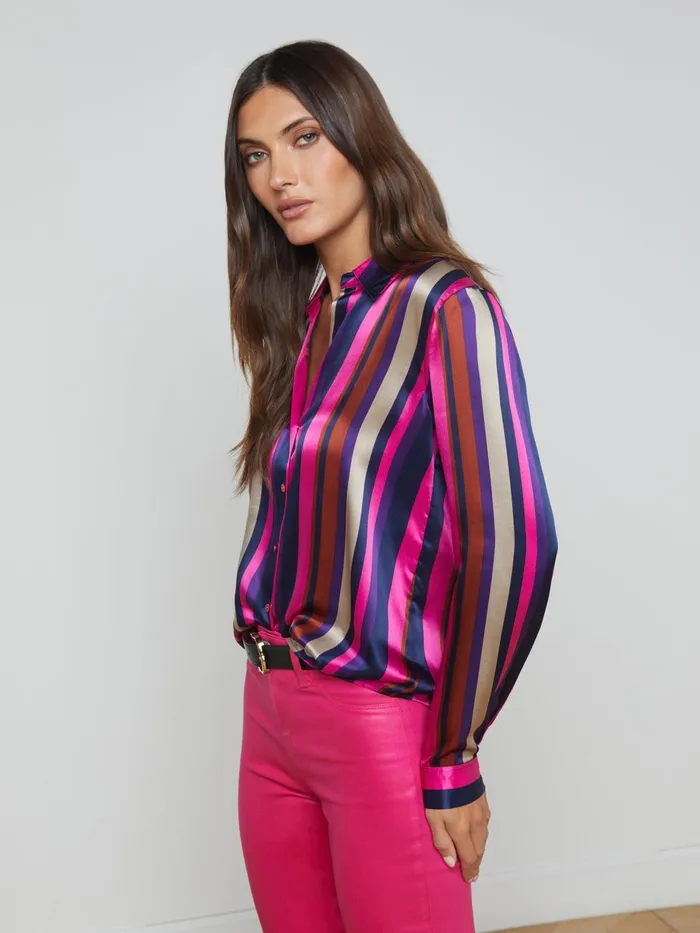 Tyler Silk Blouse Ruby Multi Stripe Women L039Agence Blouses and Tops Tyler Silk Blouse Ruby Multi Stripe Women L039Agence Blouses and Tops