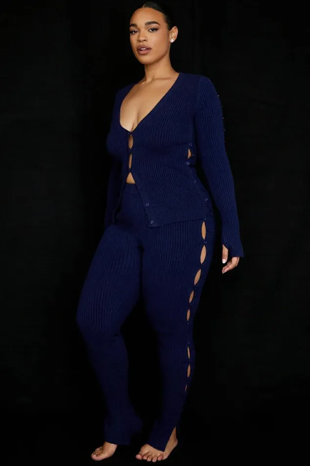 Women Belong Navy Ribbed Knit Trousers House Of CB Bottoms Women Belong Navy Ribbed Knit Trousers House Of CB Bottoms