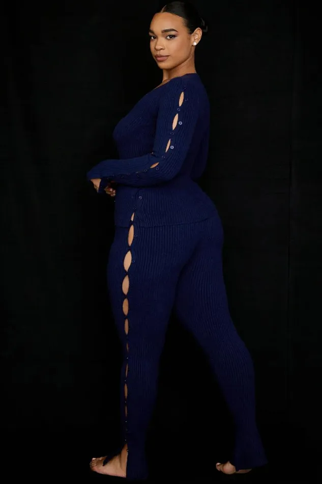 Women Belong Navy Ribbed Knit Trousers House Of CB Bottoms Women Belong Navy Ribbed Knit Trousers House Of CB Bottoms