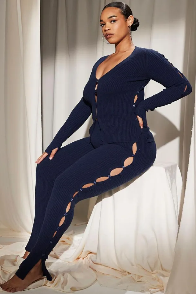 Women Belong Navy Ribbed Knit Trousers House Of CB Bottoms Women Belong Navy Ribbed Knit Trousers House Of CB Bottoms