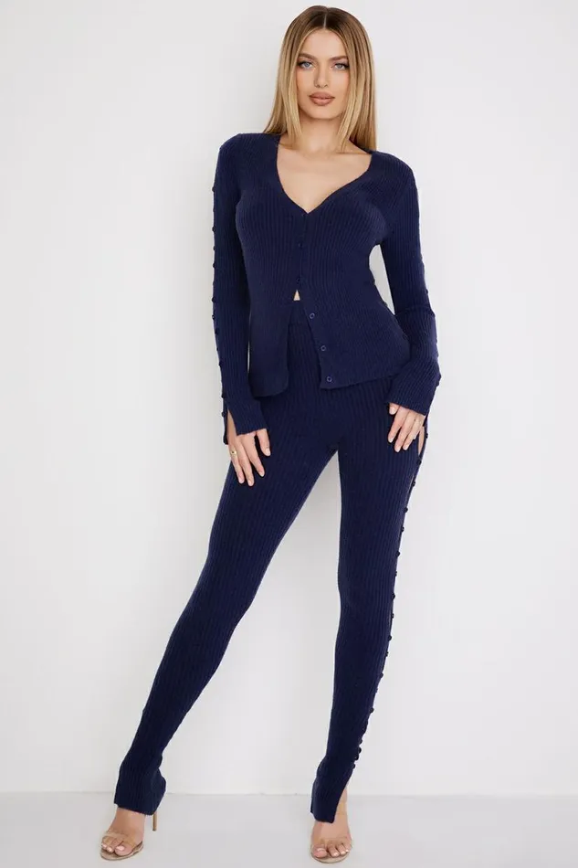 Women Belong Navy Ribbed Knit Trousers House Of CB Bottoms Women Belong Navy Ribbed Knit Trousers House Of CB Bottoms