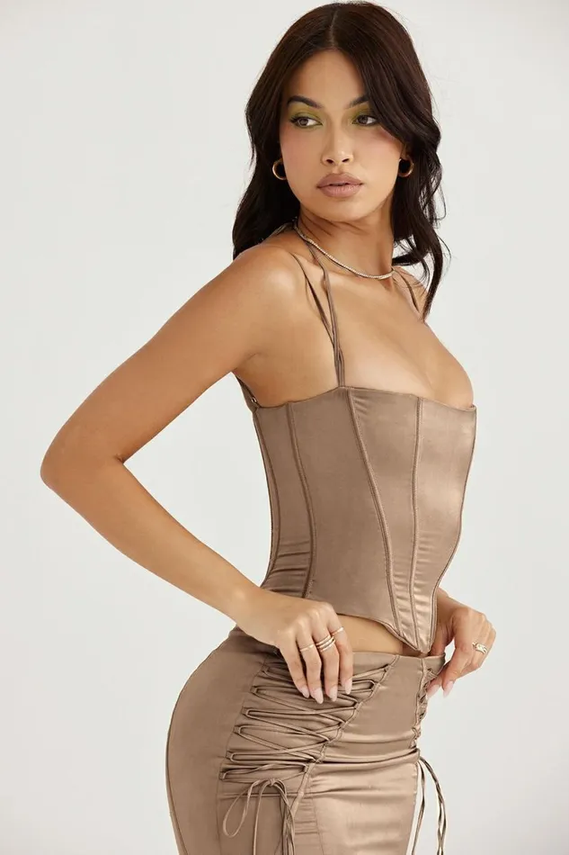 Women Chantelle Latte Satin Corset House Of CB Corsets Women Chantelle Latte Satin Corset House Of CB Corsets