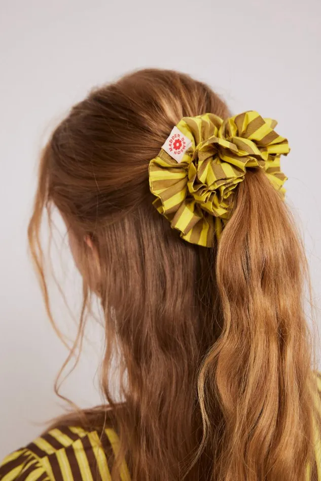 Women Coords Damson Madder Shirred Garter Scrunchie 8211 Yellow and Brown Stripe
