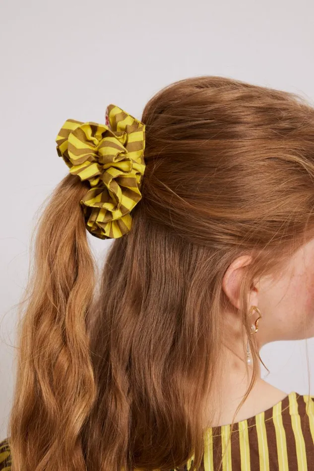 Women Coords Damson Madder Shirred Garter Scrunchie 8211 Yellow and Brown Stripe