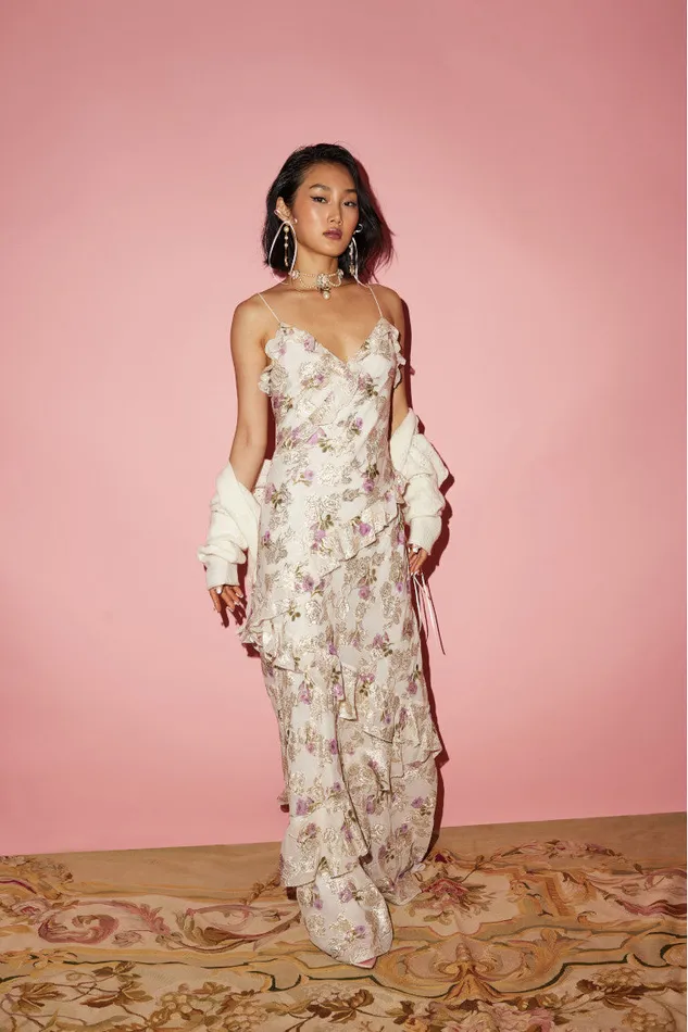 Women Dresses LoveShackFancy Rialto Floral Silk Maxi Dress Violet Whimsy
