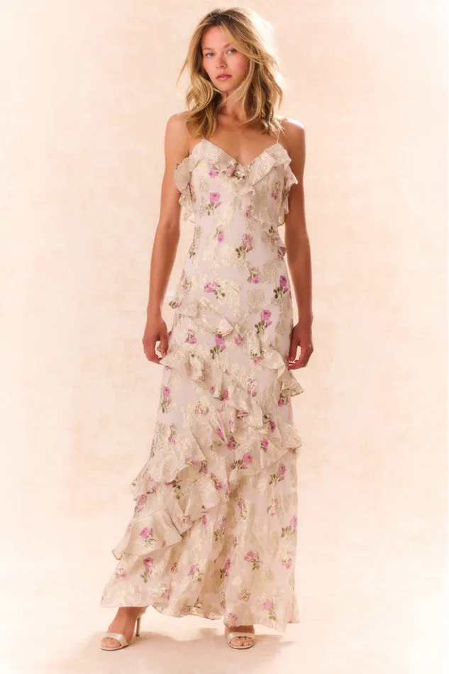 Women Dresses LoveShackFancy Rialto Floral Silk Maxi Dress Violet Whimsy