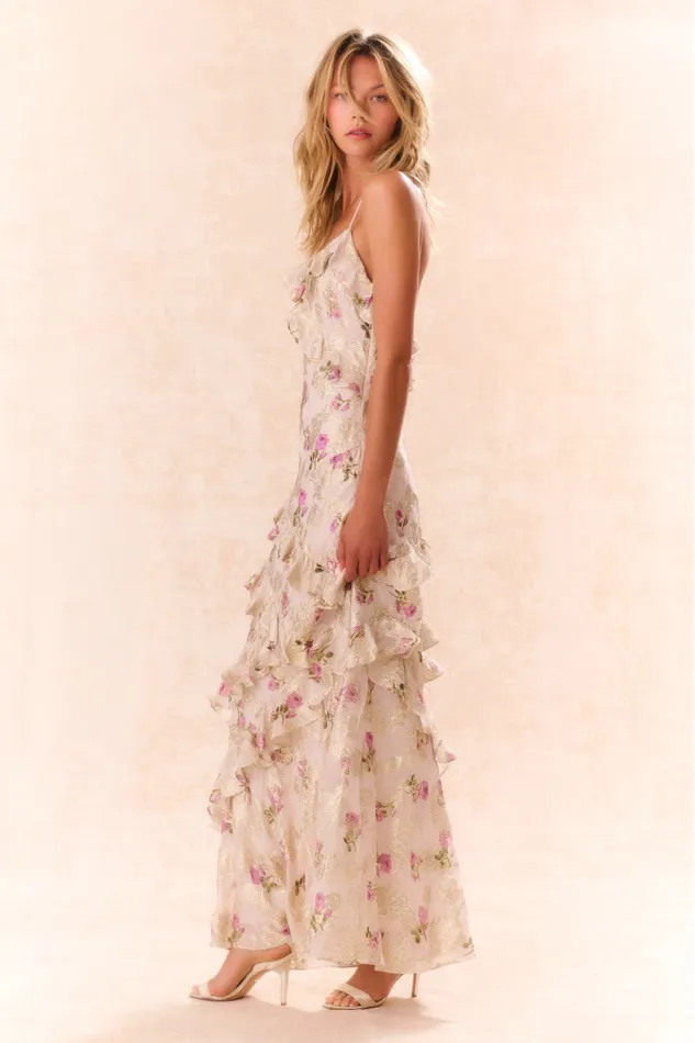 Women Dresses LoveShackFancy Rialto Floral Silk Maxi Dress Violet Whimsy