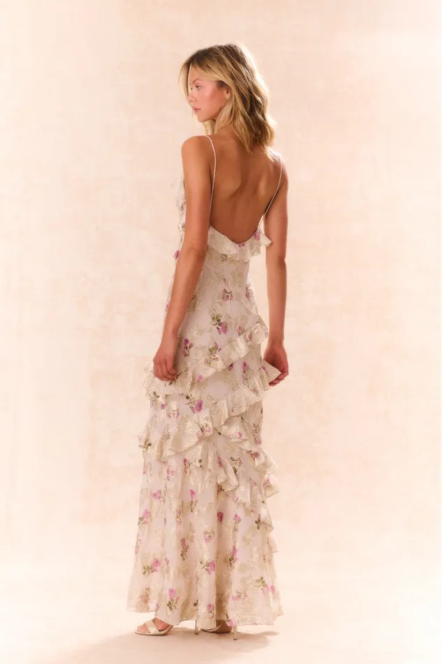 Women Dresses LoveShackFancy Rialto Floral Silk Maxi Dress Violet Whimsy