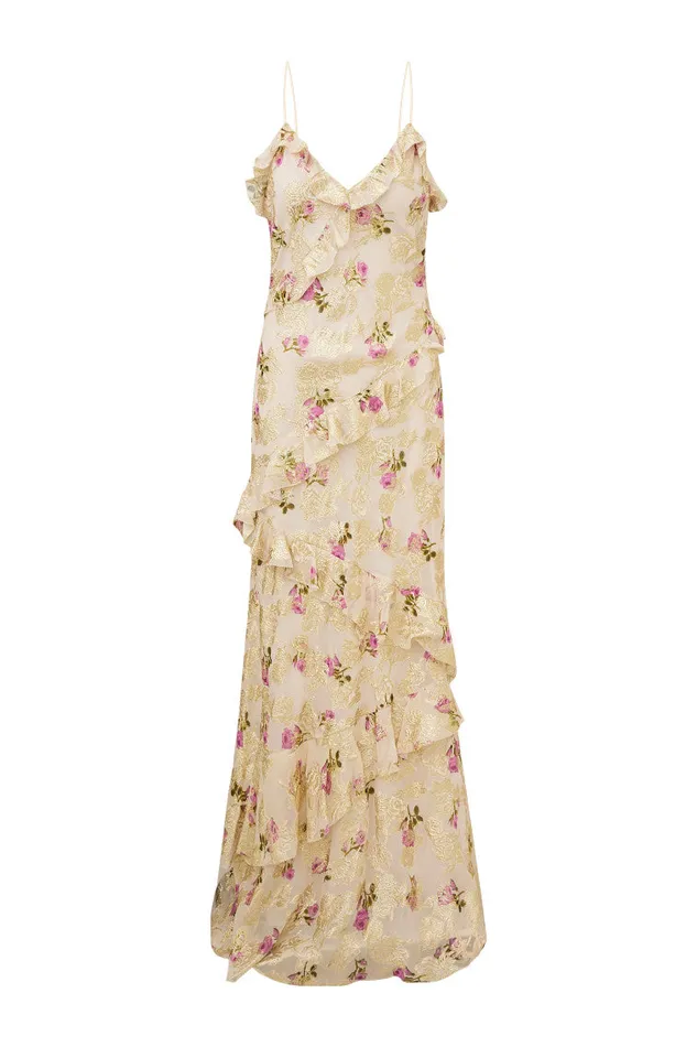 Women Dresses LoveShackFancy Rialto Floral Silk Maxi Dress Violet Whimsy