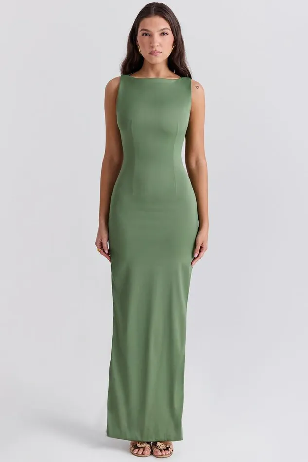 Women Filomena Olive Boat Neck Maxi Dress House Of CB Dresses Women Filomena Olive Boat Neck Maxi Dress House Of CB Dresses