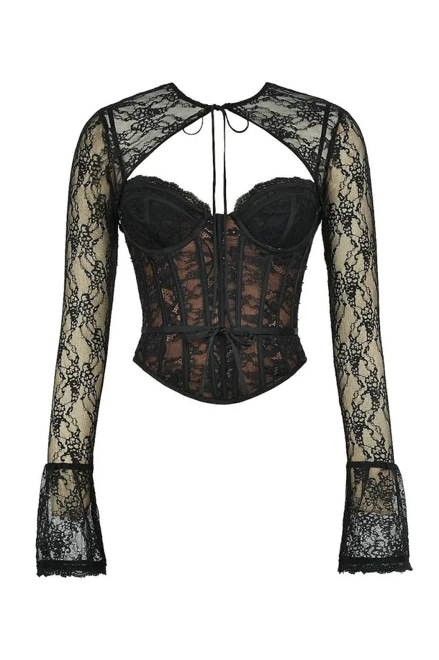 Women Lisette Black Lace Corset Top With Bolero House Of CB Corsets Women Lisette Black Lace Corset Top With Bolero House Of CB Corsets