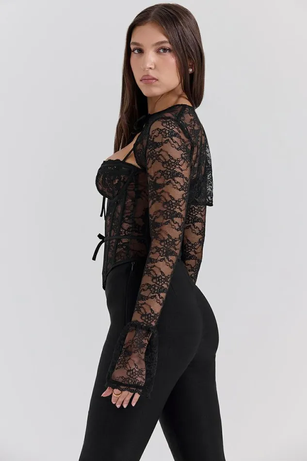 Women Lisette Black Lace Corset Top With Bolero House Of CB Corsets Women Lisette Black Lace Corset Top With Bolero House Of CB Corsets