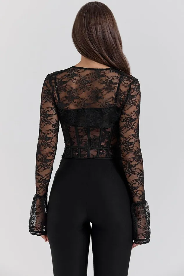 Women Lisette Black Lace Corset Top With Bolero House Of CB Corsets Women Lisette Black Lace Corset Top With Bolero House Of CB Corsets
