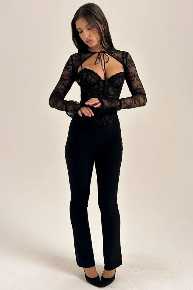 Women Lisette Black Lace Corset Top With Bolero House Of CB Corsets Women Lisette Black Lace Corset Top With Bolero House Of CB Corsets