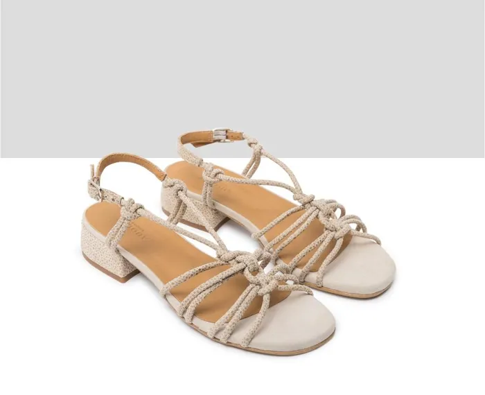 Women Medium Heel Audley Shoes Low Heel Leather Sandal Janisa Beige