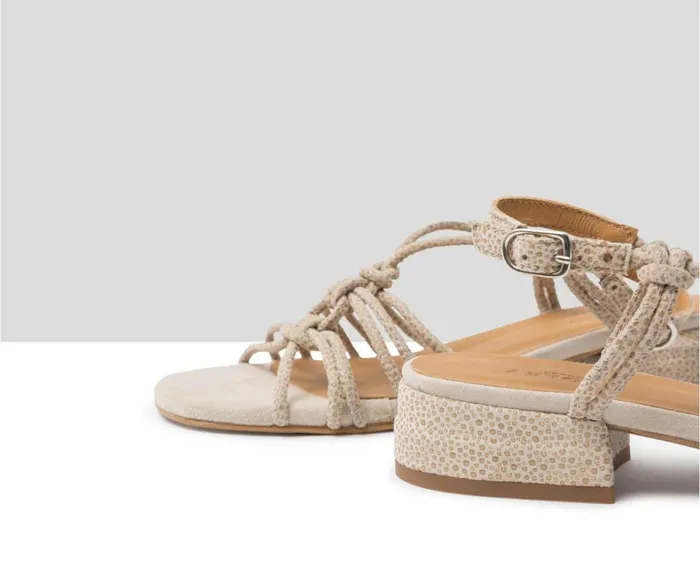 Women Medium Heel Audley Shoes Low Heel Leather Sandal Janisa Beige