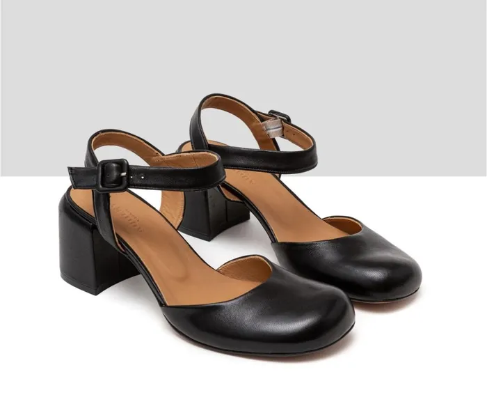 Women Medium Heel Audley Shoes Medium Heel Leather Shoe Hani Black