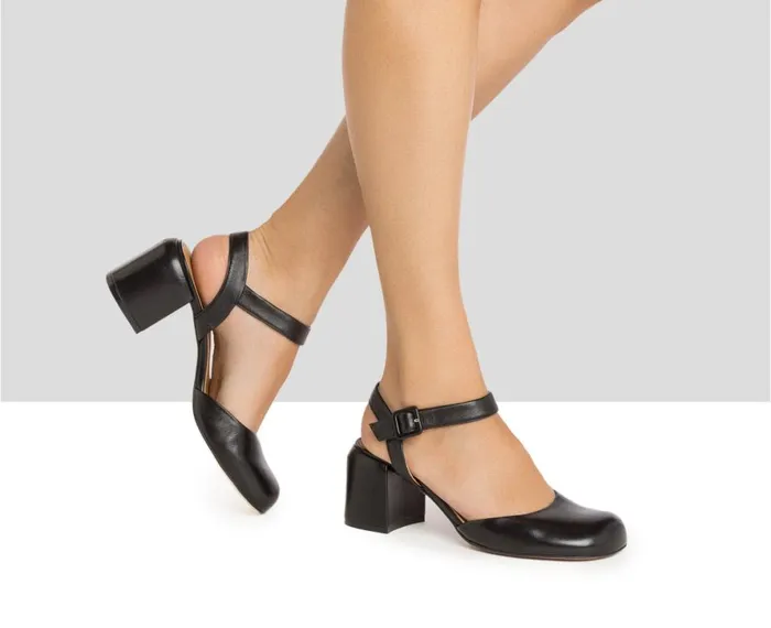 Women Medium Heel Audley Shoes Medium Heel Leather Shoe Hani Black