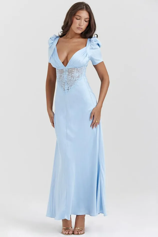 Women Rafaela Soft Blue Pure Silk and Lace Dress House Of CB Dresses