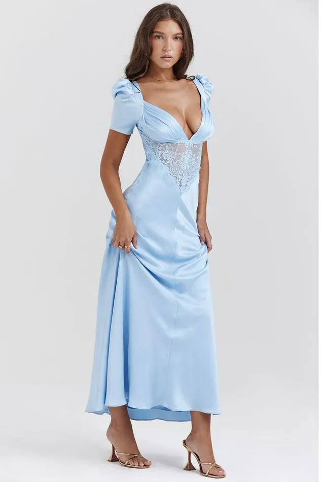 Women Rafaela Soft Blue Pure Silk and Lace Dress House Of CB Dresses