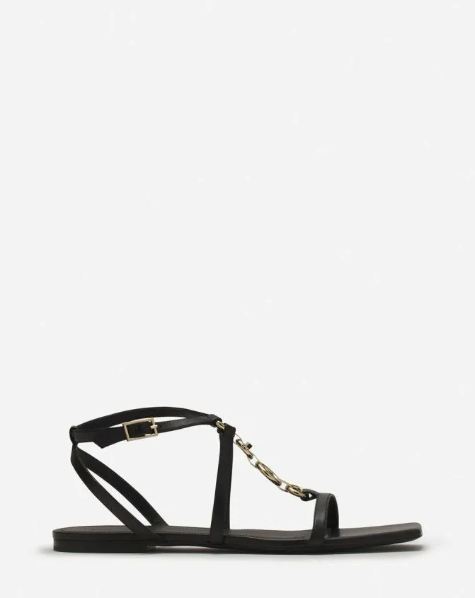 Women Sandals and Mules Lanvin Mesure Flat Leather Sandals Black