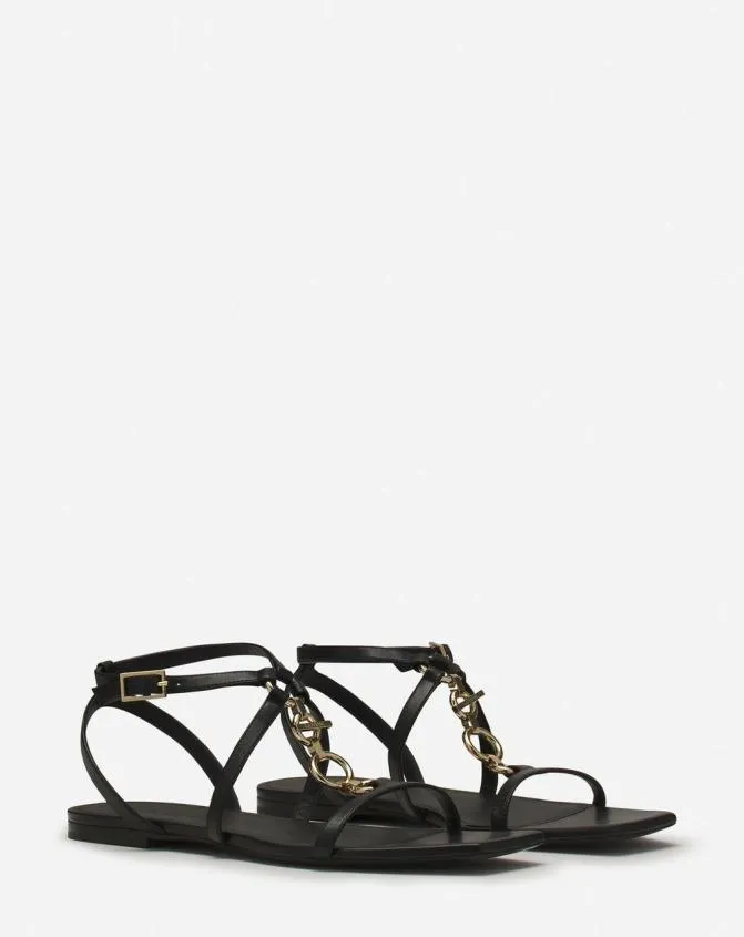 Women Sandals and Mules Lanvin Mesure Flat Leather Sandals Black Women Sandals and Mules Lanvin Mesure Flat Leather Sandals Black