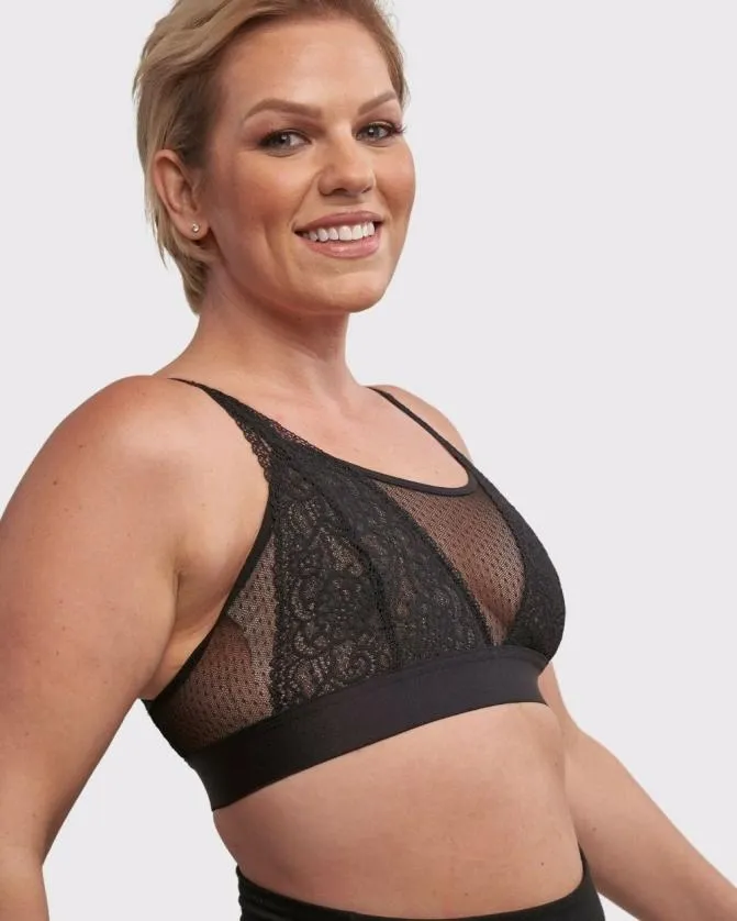 Women Soma Post Surgical Bras AnaOno Wireless Pocketed Cupless Lace Bralette Black