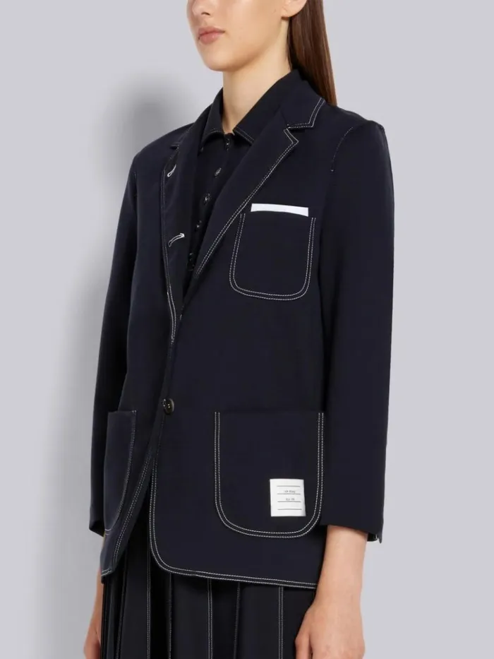 Wool Tech Milano Contrast Stitch Sack Jacket Navy Women Thom Browne Jackets