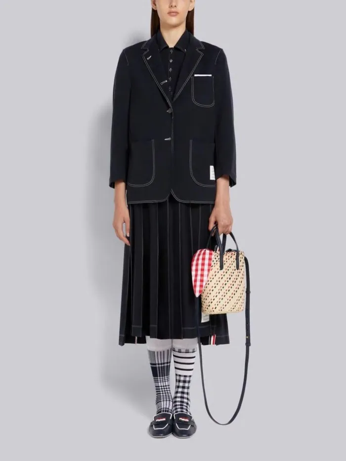 Wool Tech Milano Contrast Stitch Sack Jacket Navy Women Thom Browne Jackets