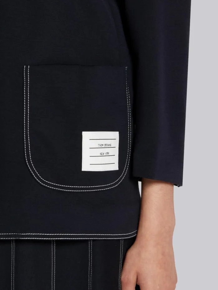 Wool Tech Milano Contrast Stitch Sack Jacket Navy Women Thom Browne Jackets